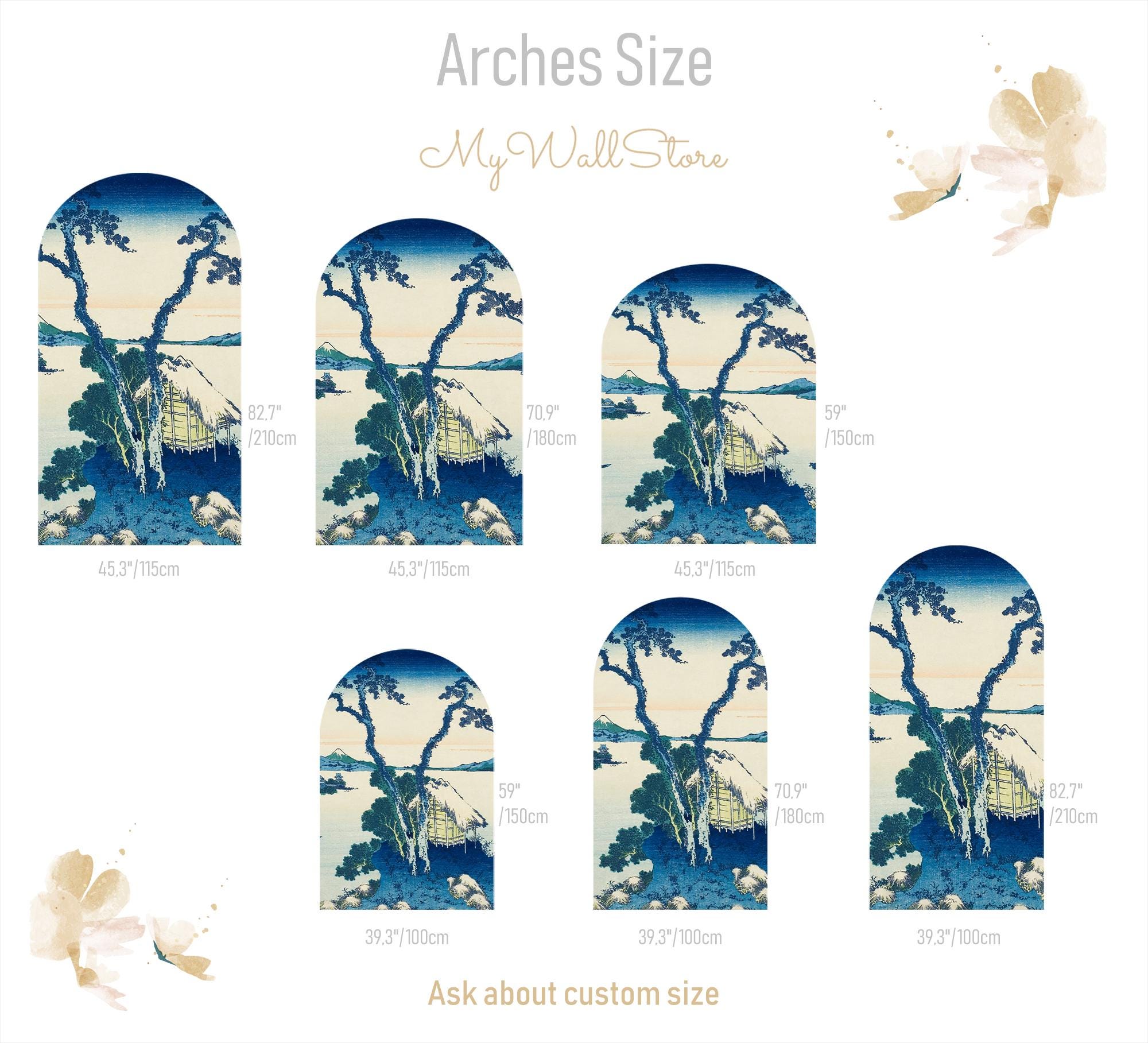 Vintage Japanese Art, Arch Sticker, Peel and Stick Wallpaper, Arch Wall ...
