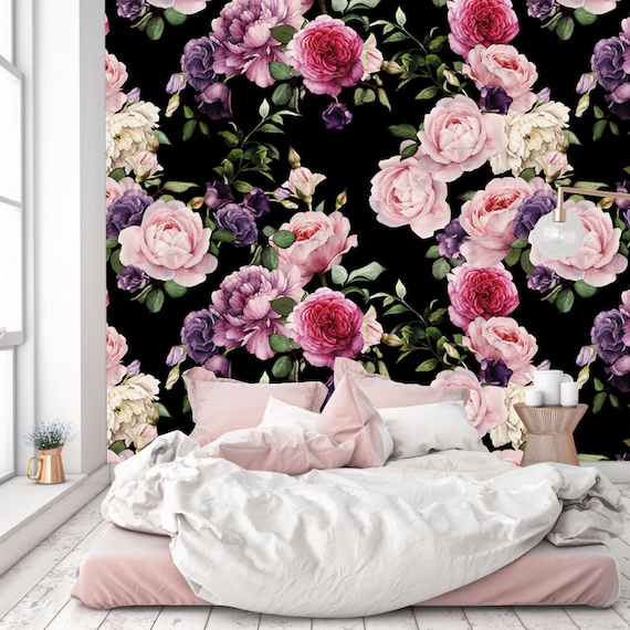 Purple And Pink Flowers Wallpaper Floral Clipart Home Decor Etsy