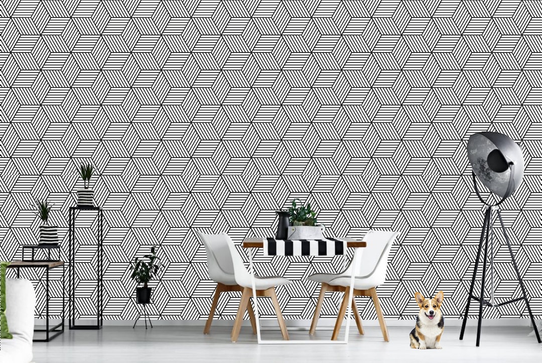 Black and White Geometric Wallpaper, Abstract Pattern Selfadhesive, Removable, Peel & Stick