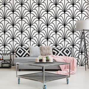 Black and white vector seashell pattern wallpaper, Peel & Stick, Self Adhesive Removable Wall Mural