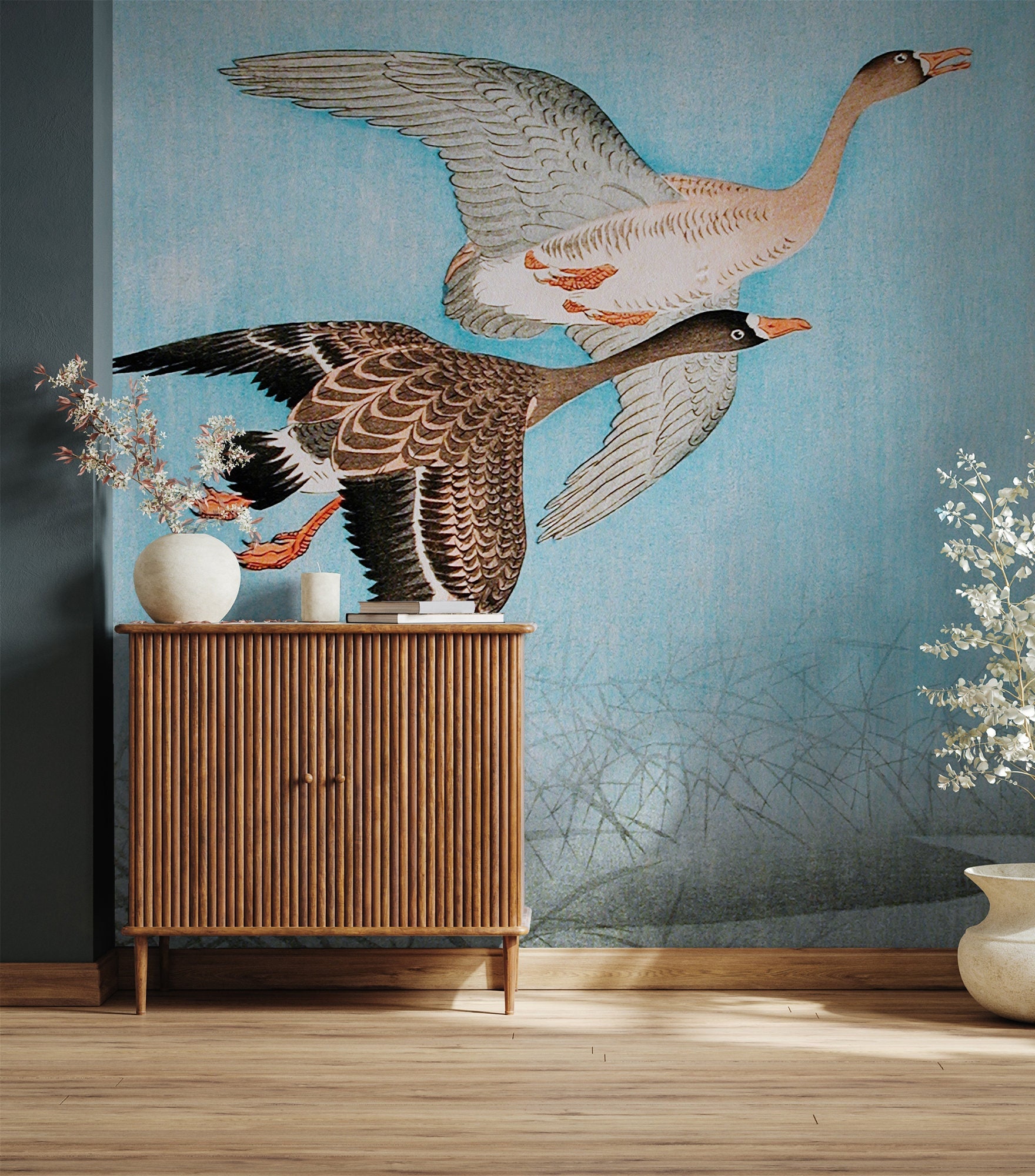 Vintage Wild Geese Wallpaper Mural, Peel and Stick Vinyl - Etsy