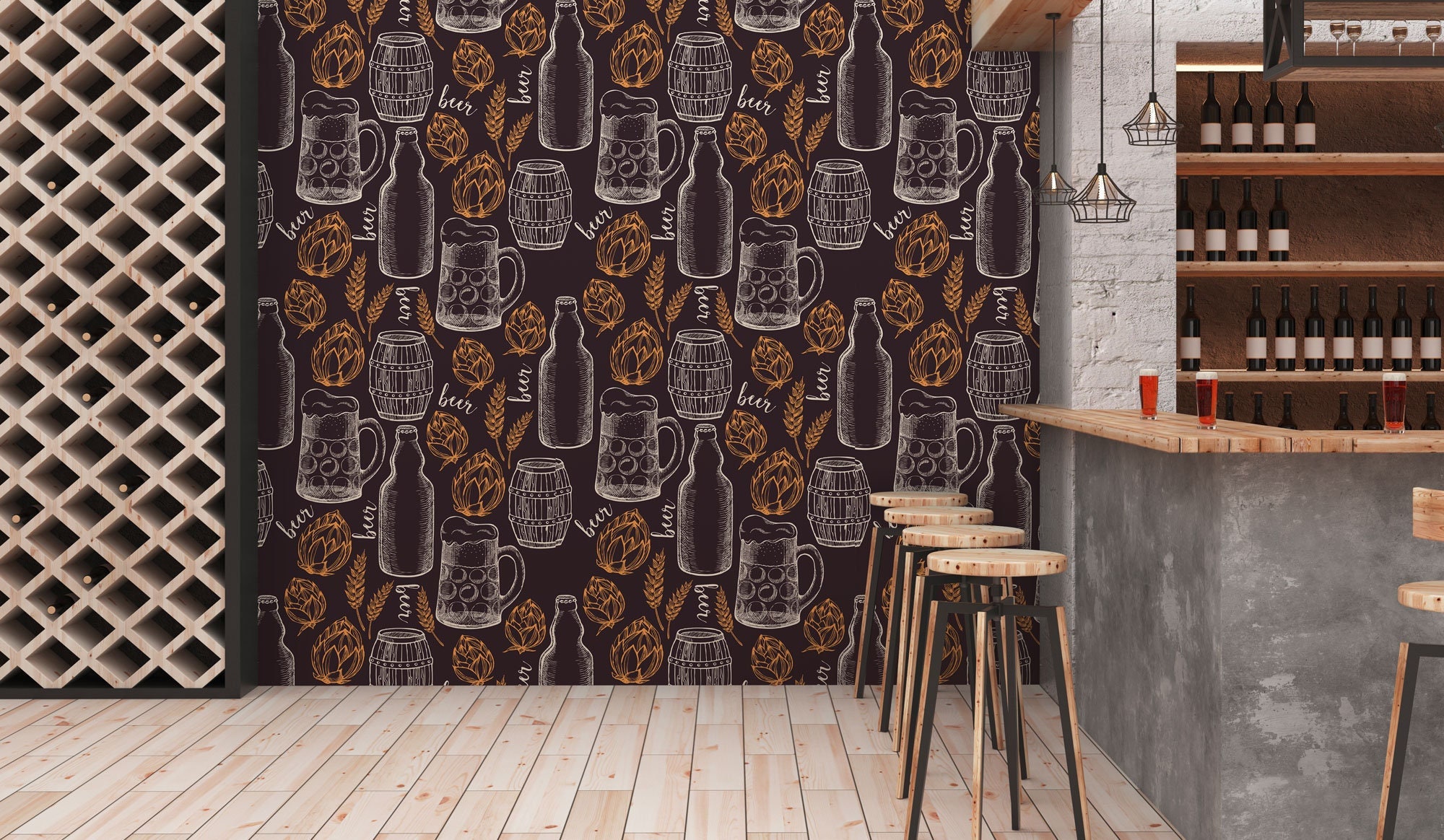Bar wallpaper, bear pattern | Peel and Stick (Self Adhesive) or Non Adhesive Vinyl Paper