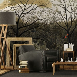 Abstract Forest Wallpaper, Tree Painting Wall Mural | Peel and Stick (Self Adhesive) or Non Adhesive Vinyl Paper