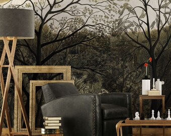Abstract Forest Wallpaper, Tree Painting Wall Mural, Peel and Stick Vinyl