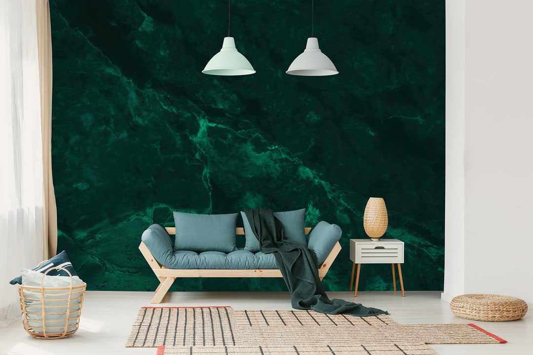Emerald Green Abstract Wallpaper, Self Adhesive, Peel and Stick Wall