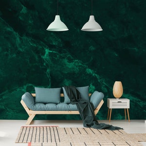 Emerald green abstract wallpaper, self adhesive, peel and stick wall mural image 1