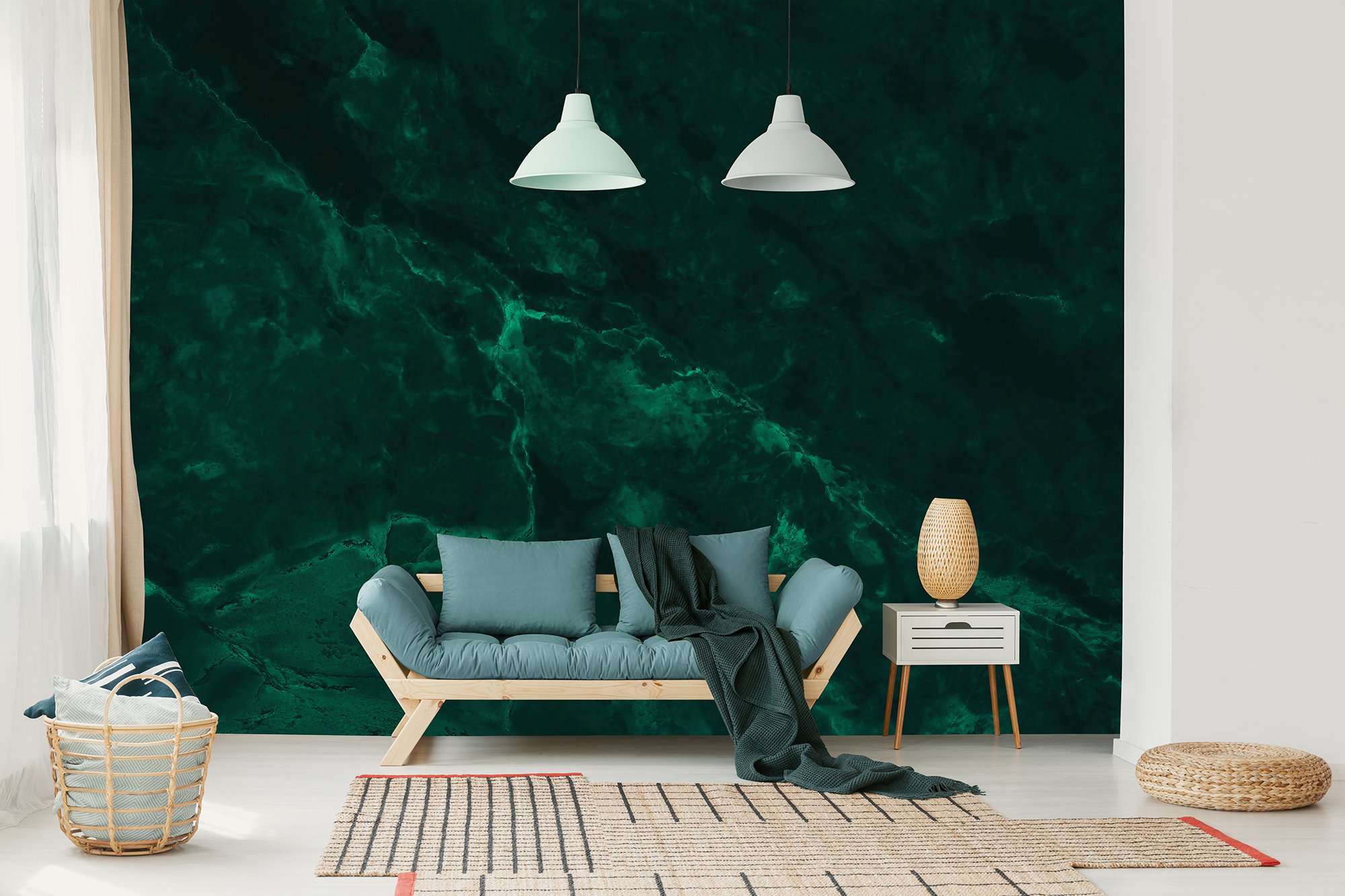 Emerald green abstract wallpaper, self adhesive, peel and stick wall mural