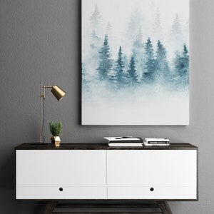 Watercolor winter conifer forest Canvas Print, Botanical print, Modern Wall Decor, FOR SELF ASSEMBLY