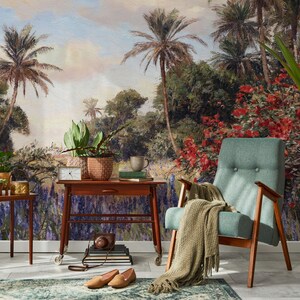 Paradise Wall Mural, Tropical Plants Wallpaper, Vintage Painting Wall Mural | Peel and Stick (Self Adhesive) or Non Adhesive Vinyl Paper
