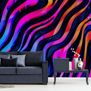 Carta da parati zebra colorata, murale geometrico astratto, arredamento per la casa / Carta vinilica staccabile e adesiva (autoadesiva) o non adesiva