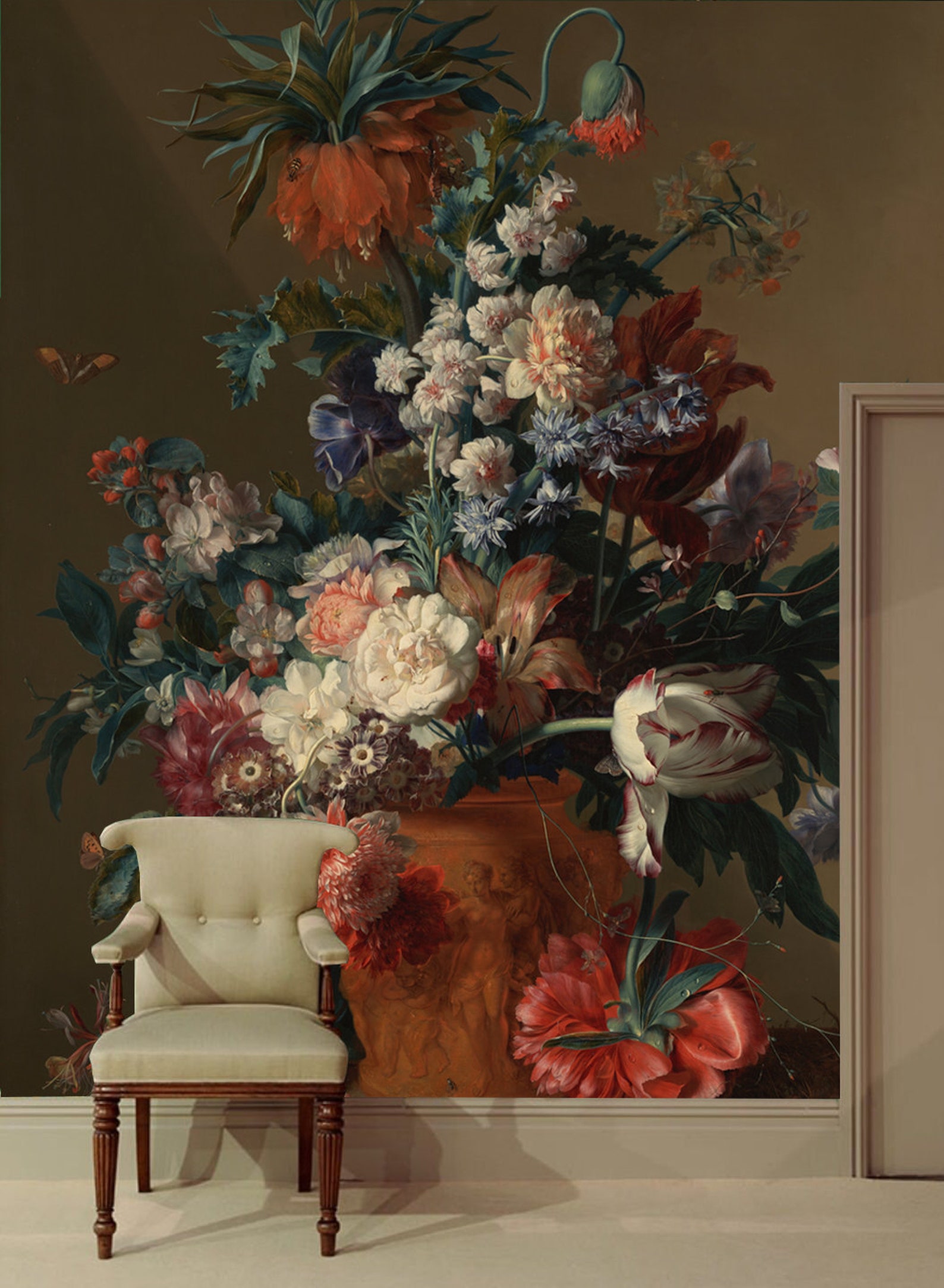 Dutch Dark Vintage Floral Art Removable Wallpaper Still Life Etsy