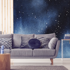 Notte stellata, cielo notturno scuro ad acquerello, carta da parati stacca e incolla