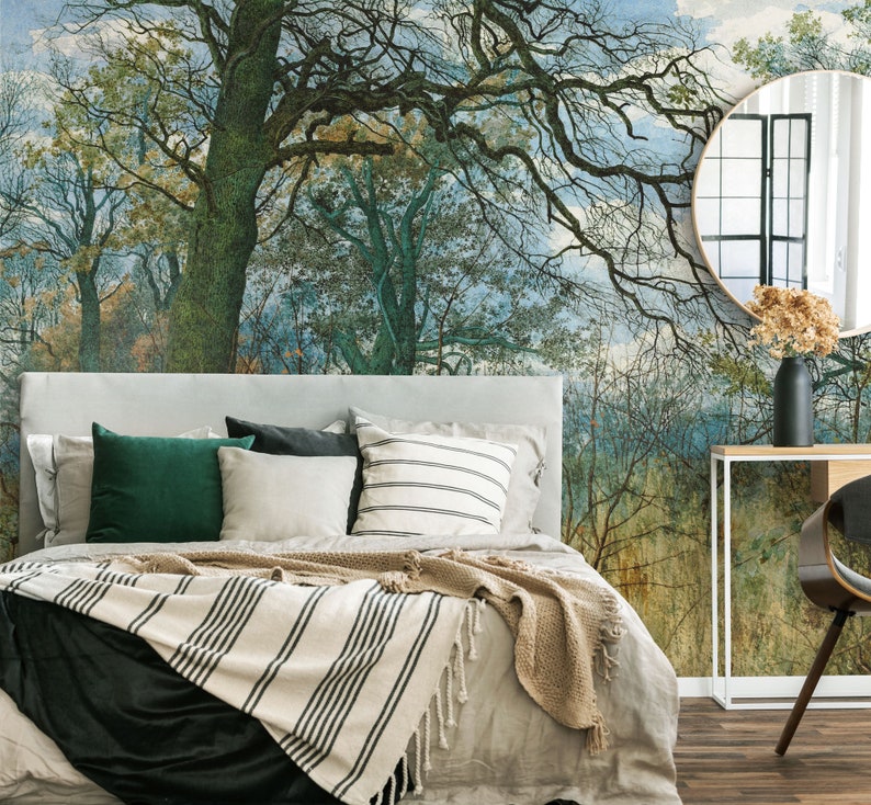 Vintage Forest Landscape Wallpaper Mural, Peel and Stick Vinyl - Etsy