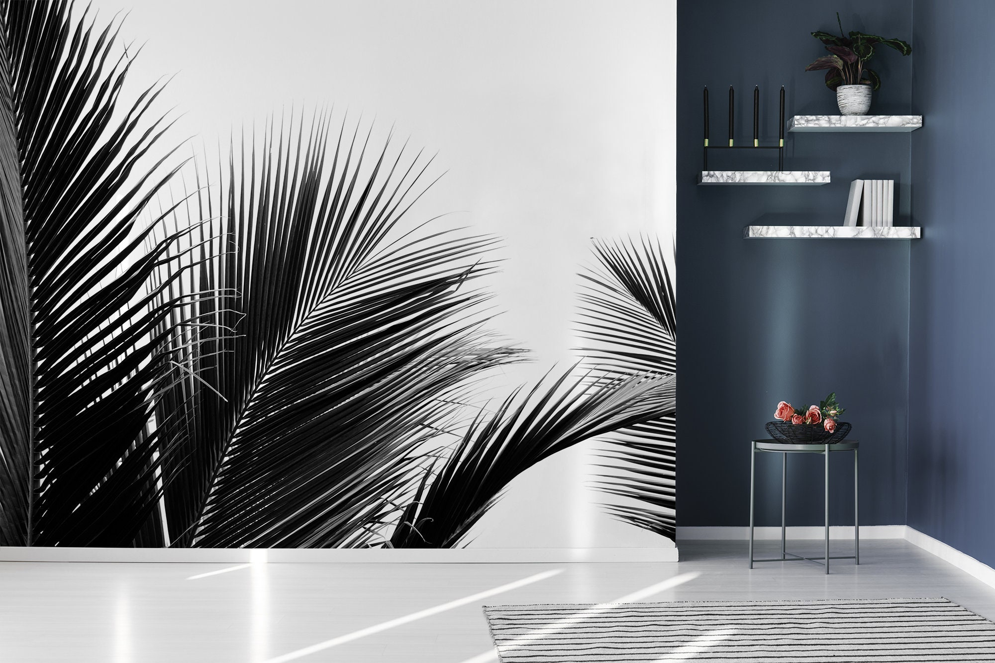 Black and White Palm Leaves Wallpaper, Self Adhesive, Peel and Stick ...
