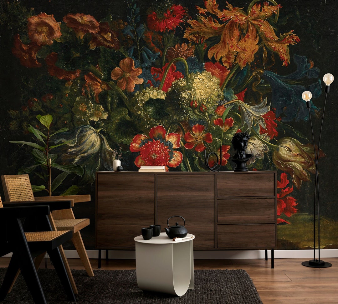 Vintage Floral Wallpaper, Wall Mural, Scenic Wallpaper | Peel and Stick ...