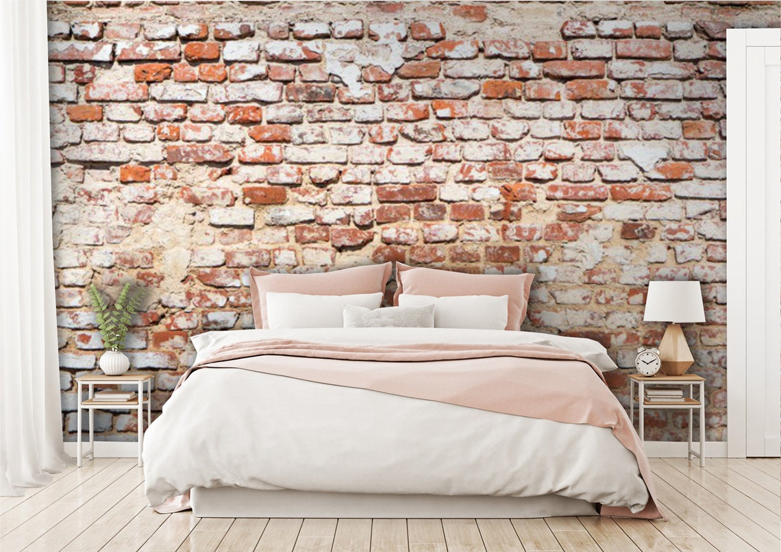 Vintage Brick Wall Wallpaper, Grunge Look, Peel and Stick Mural - Etsy