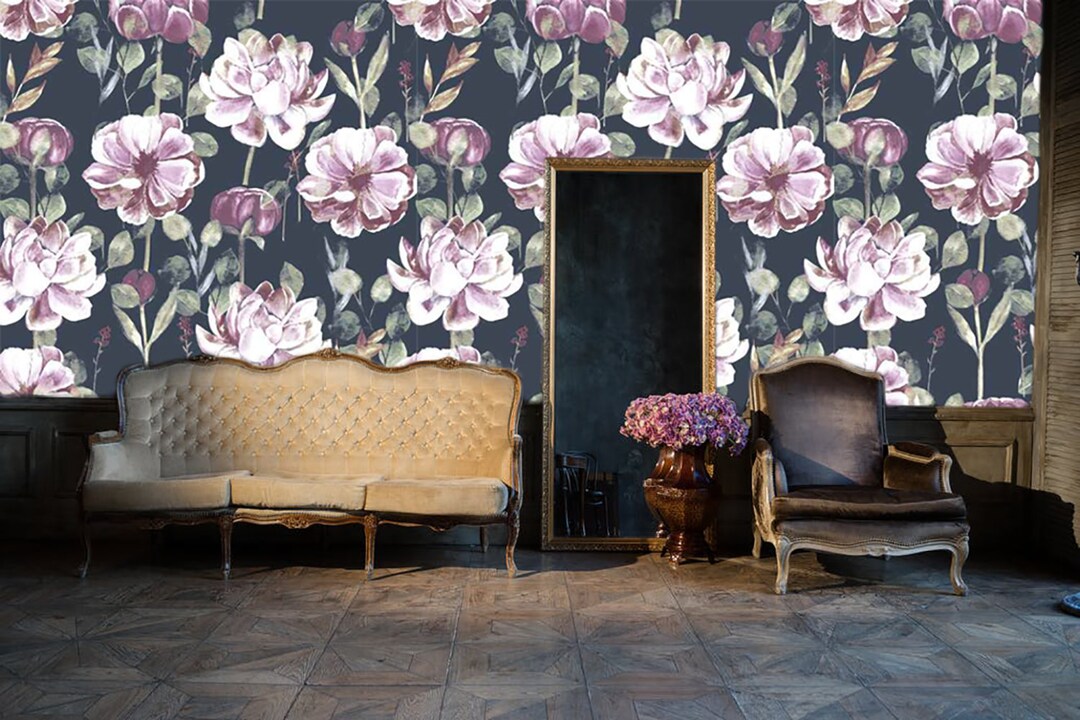 Peony Flower Mural, Watercolor Floral Peel and Stick Wallpaper - Etsy