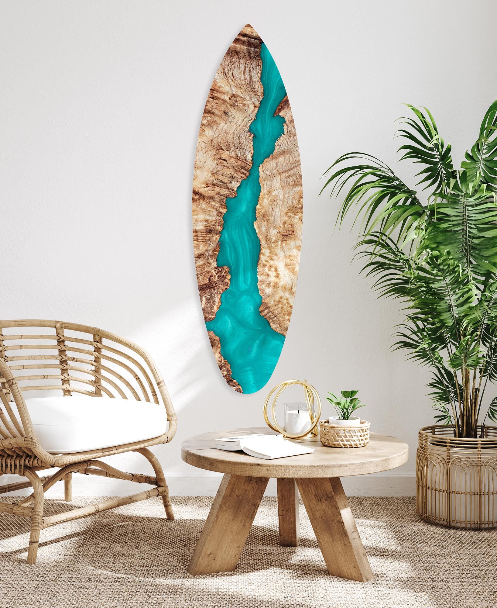Abstract Sea Surfboard Wall Art, Handmade Boho Home Decor, Dibond