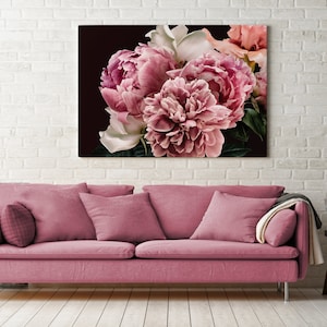 Beautiful painted pink peony flowers Canvas Print, Botanical print, Modern Wall Decor, FOR SELF ASSEMBLY