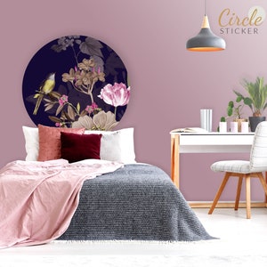 Circle wall sticker, Flower and Birds Wall Decal, Room Wall Decor, Circle Wall Decal, Peel and Stick, Self Adhesive