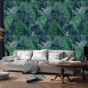 Tropical jungle wallpaper, palm leaves background, floral pattern | self-adhesive, removable, peel & stick wall mural
