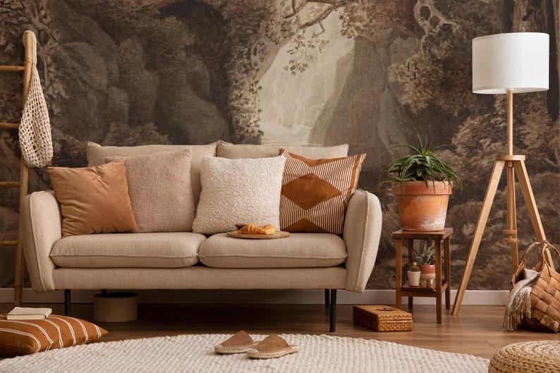 Scenic Lake Cave Wallpaper, Trees, Peel and Stick Vinyl - Etsy