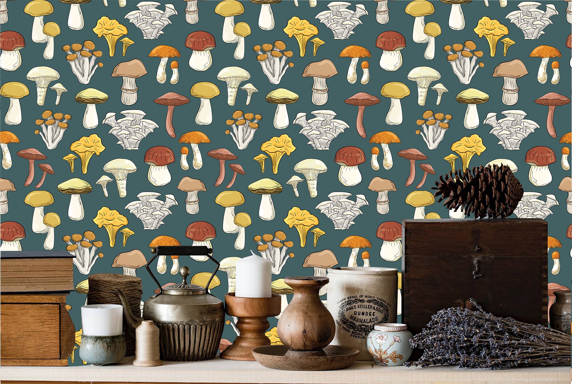 décoration murale cuisine : papier peint lé unique champignons