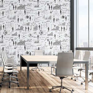 Black and white wallpaper, business pattern | Peel and Stick (Self Adhesive) or Non Adhesive Vinyl Paper