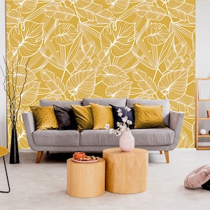Florale Tapete mit tropischen Blättern | selbstklebende Tapete, ablösbar, Wandbild, Wanddeko abziehen