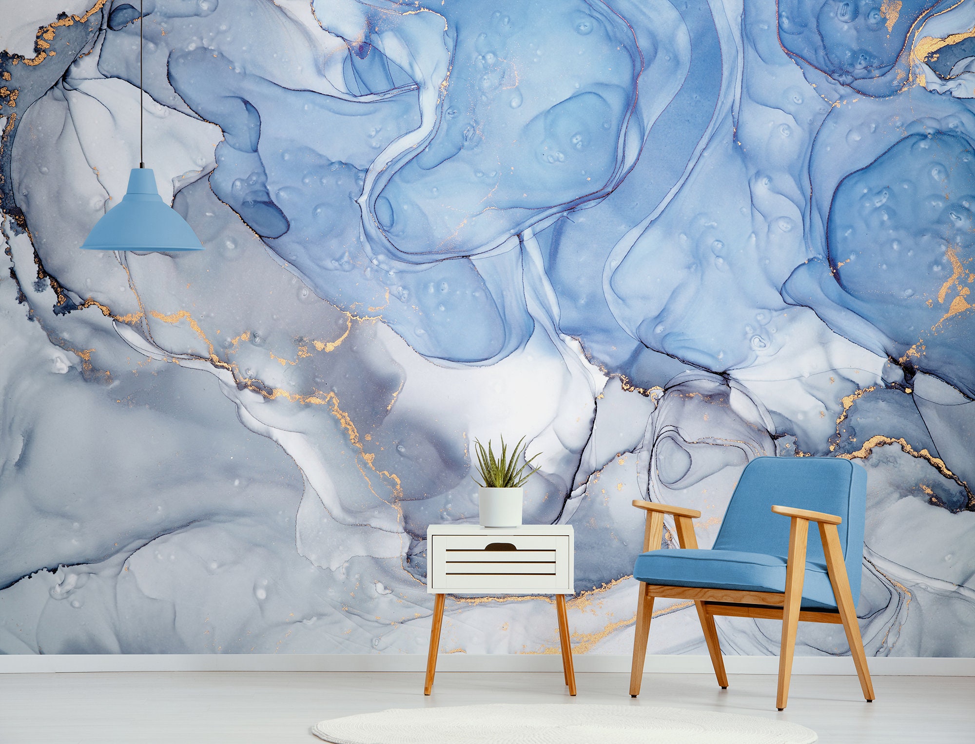 Blue And Silver Abstract Wallpaper Self Adhesive Peel And Etsy