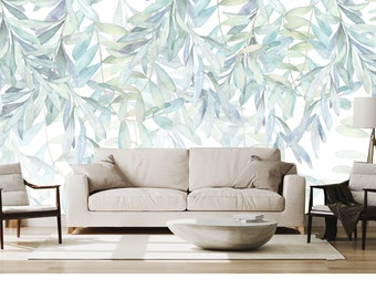 Papel pintado claro con hojas colgantes de acuarela / autoadhesivo, extraíble, despegable y pegable, decoración de pared