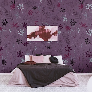 Floral, Schmetterlinge und Motten Tapete, lila abstraktes Muster* | Schälen und aufkleben (selbstklebend) oder nicht klebendes Vinylpapier