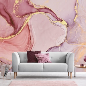 Pink and lilac abstract wallpaper, self adhesive, peel and stick wall mural