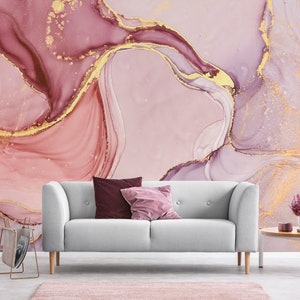 Pink and lilac abstract wallpaper, self adhesive, peel and stick wall mural