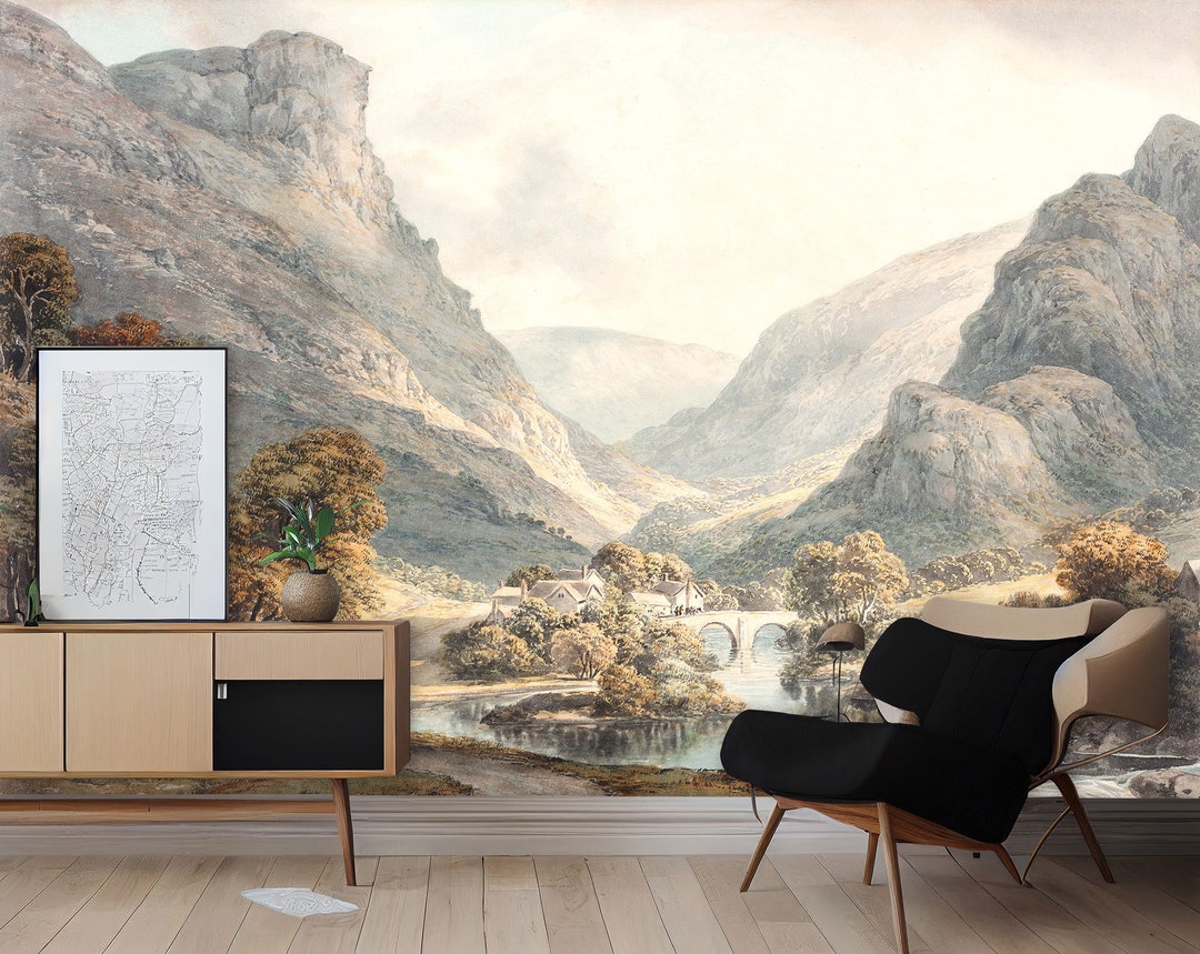 Scenic Mountain Landscape Wallpaper Mural, Peel and Stick or Vinyl - Etsy