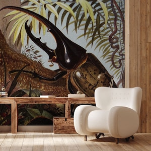Beetle Wallpaper, Vintage Insect Wall Art Collection | Peel and Stick (Self Adhesive) or Non Adhesive Vinyl Paper