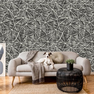 Abstract geometric triangle pattern wallpaper with hand drawn lines | self-adhesive, removable, peel & stick wall mural, wall decor