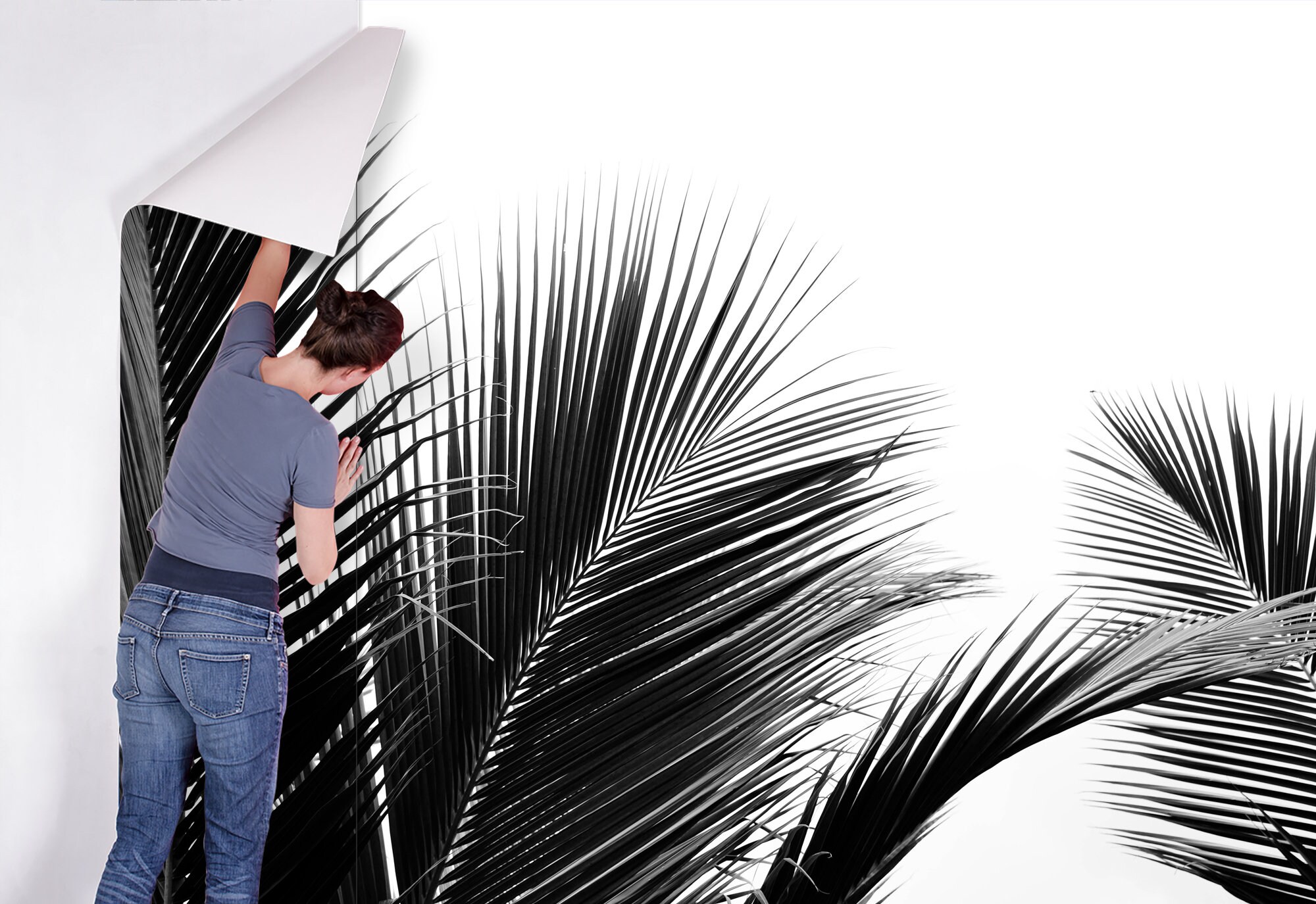 Black and White Palm Leaves Wallpaper, Self Adhesive, Peel and Stick ...