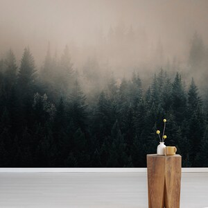 Misty Forest Landscape, Peel and Stick Wall Mural - Etsy