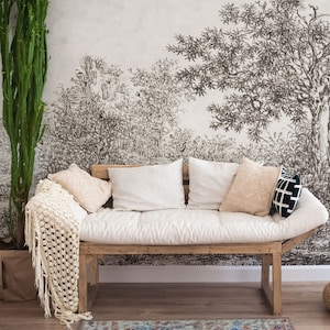 Landscape wallpaper, vintage style wallpaper, monochrome wallpaper | Peel and Stick (Self Adhesive) or Non Adhesive Vinyl Paper