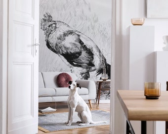 Vintage Chicken Wallpaper | Black and White Bird Print, Peel and Stick
