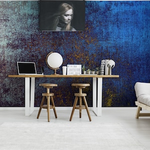 iron - grey wallpaper - fondo grunge texture, blue dirty metal wallpaper, Peel and stick - Wall decor - Self, Adhesive Wall Mural - Reusable