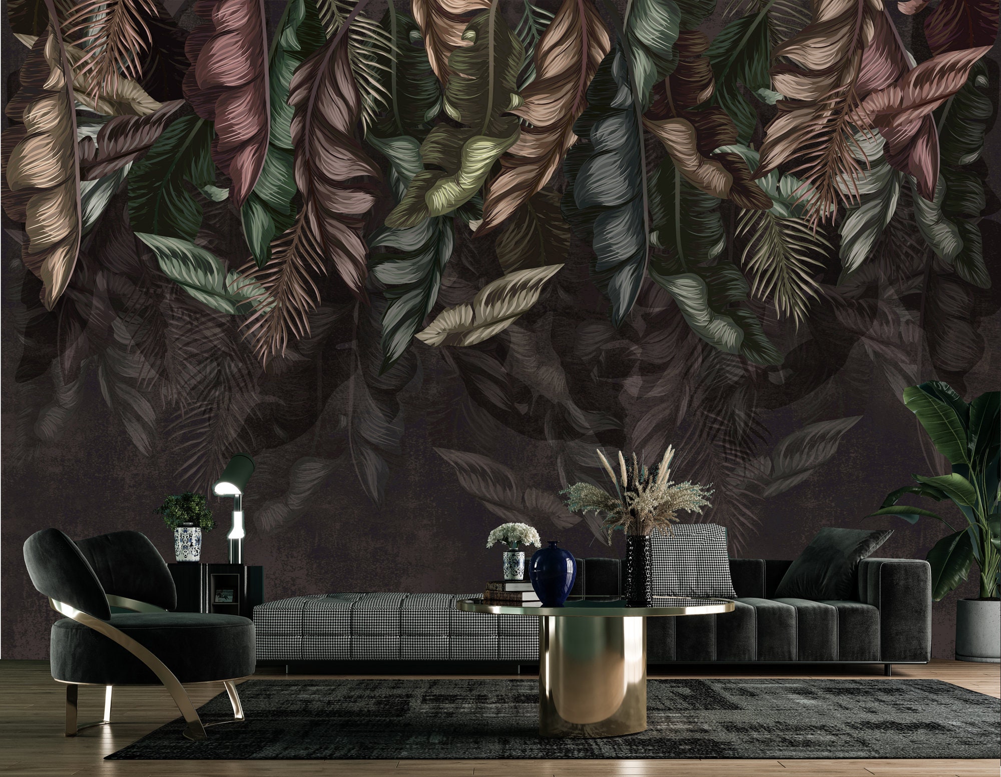 Hängende grüne und braune große tropische Blätter Muster | Etsy