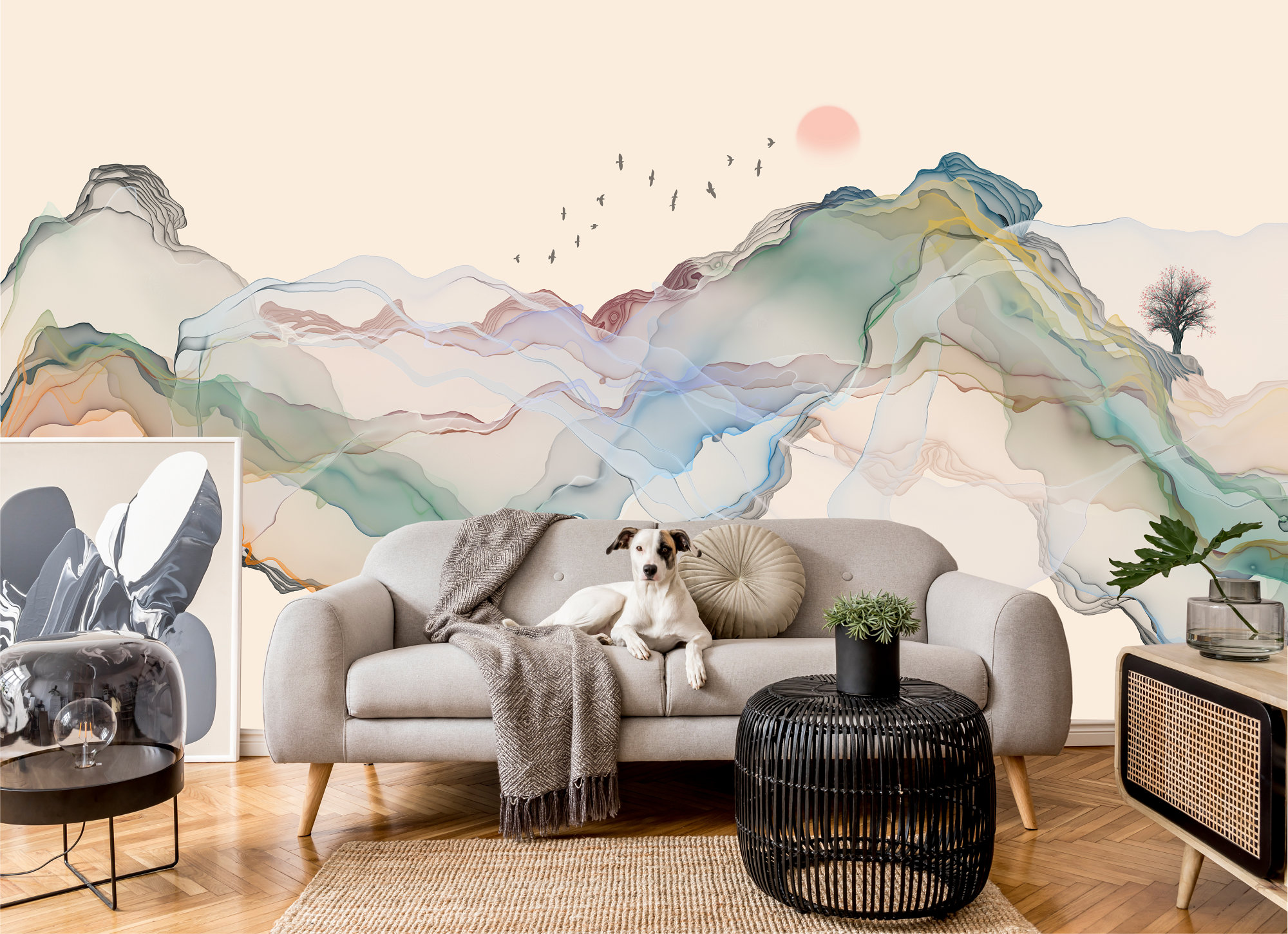 Abstract Japanese Art Wallpaper Painted Landscape Mural | Etsy