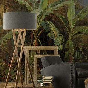 Tropical wallpaper with leaves, wall mural, scenic wallpaper | Peel and Stick (Self Adhesive) or Non Adhesive Vinyl Paper