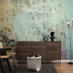 Grunge Blau & Gelb Beton Tapete, Stein Oberfläche, Abstrakte Wand | Abziehen und aufkleben (selbstklebend) oder nicht klebendes Vinylpapier