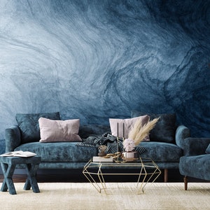 Navy watercolor abstraction mural, watercolor paint art wallpaper | self-adhesive, removable, peel & stick wall mural