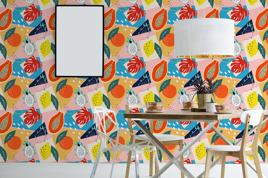 Colorful Abstract Fruity Wallpaper, Peel and Stick Wall Mural - Etsy