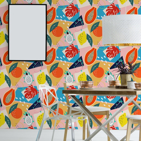 Colorful abstract fruity wallpaper, peel and stick wall mural