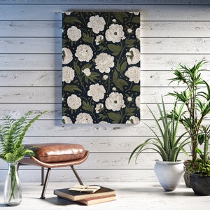 White blooming flowers and stars Canvas Print, Botanical print, Modern Wall Decor, FOR SELF ASSEMBLY